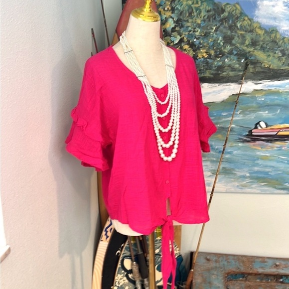 NWT Davi & Dani, Statement Pink,Tie-Front Pull-Over, Wardrobe Staple,Size Med. - Picture 4 of 12